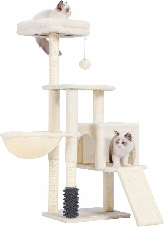 Arbre à chat domestique robuste avec peluche polie beige