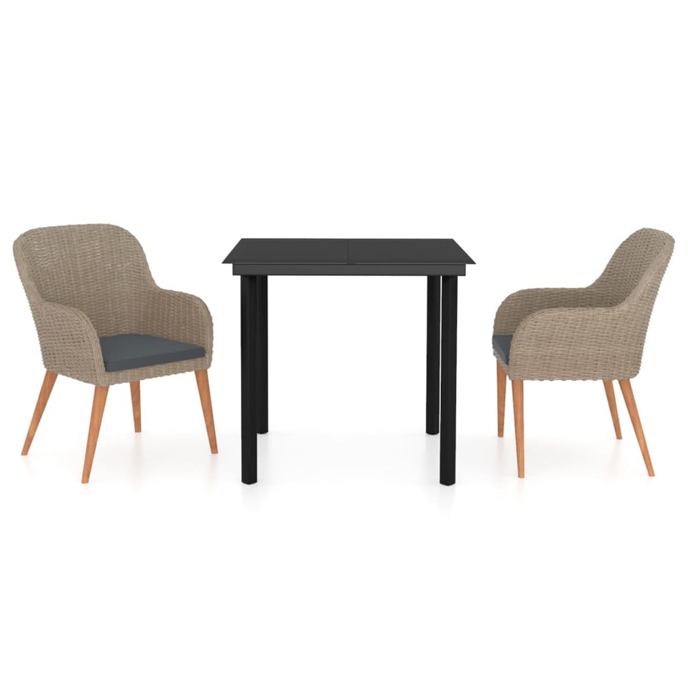 Ensemble à manger de jardin avec coussins 3 pcs marron