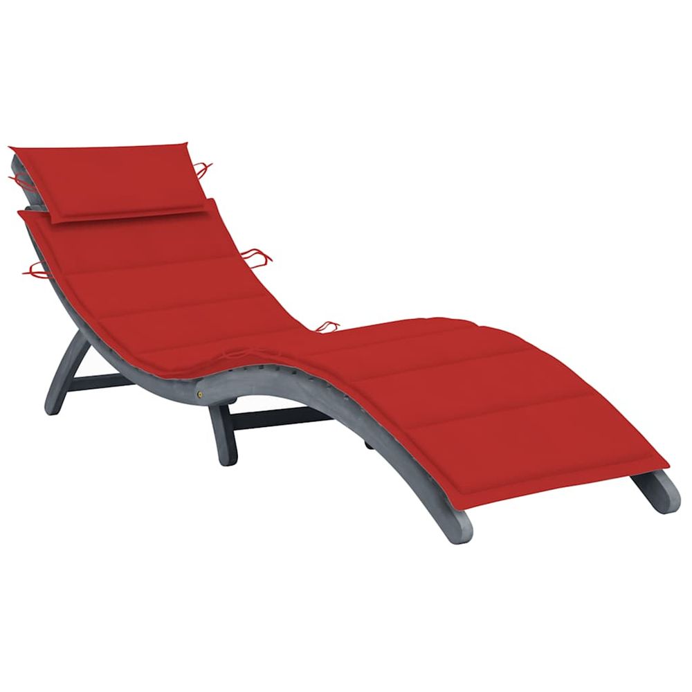 Chaise longue avec coussin gris bois d'acacia solide bain de soleil