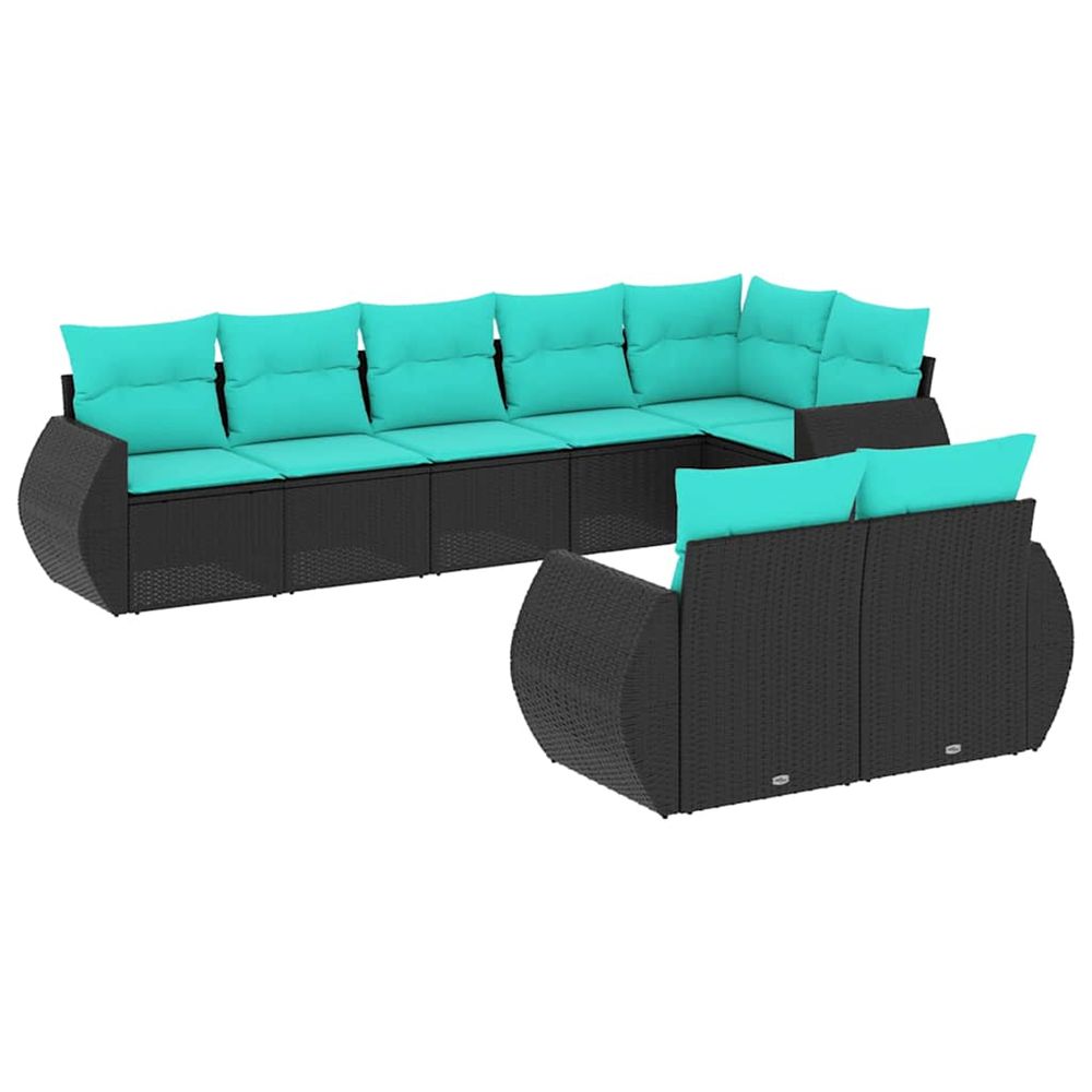 Salon de jardin 8 pcs avec coussins noir résine tressée