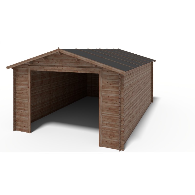 Garage en bois - 24m2 - 4x6m - imprégnée - ep. 28mm - couleur: marron
