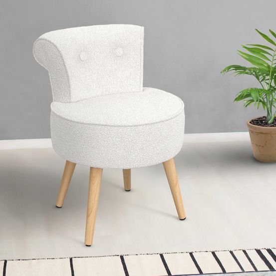 Fauteuil crapaud en tissu bouclette blanc