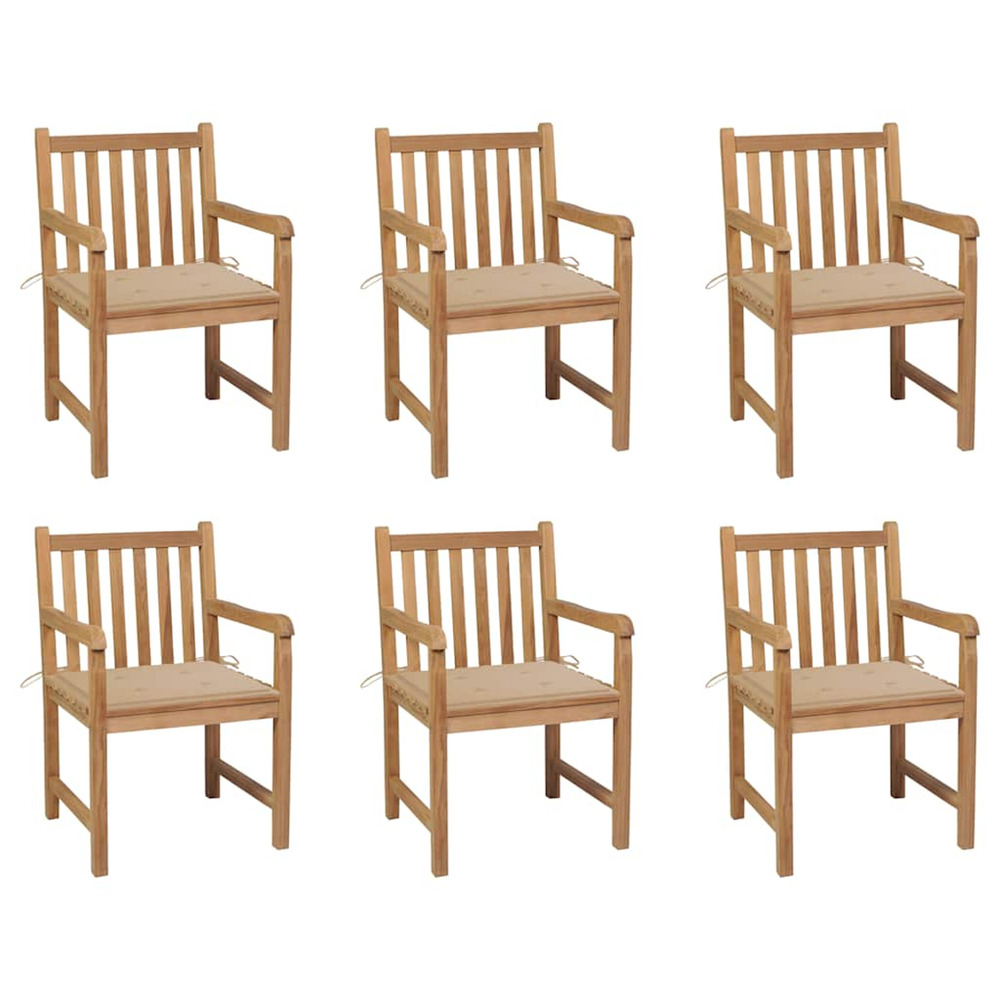 Chaises de jardin lot de 6 et coussins beige bois teck massif