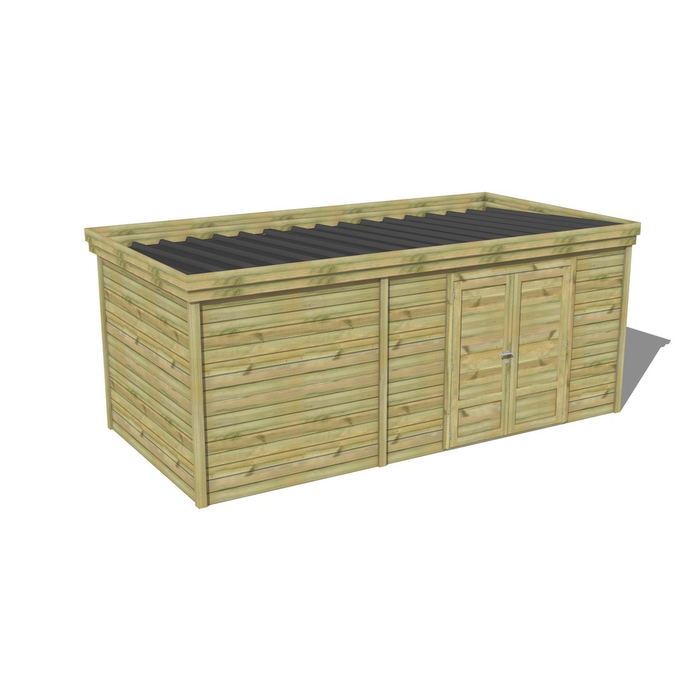 Abri de jardin bois pin traité autoclave 27mm - 5,99x2,64m / 16m2 - bac acier - abri français
