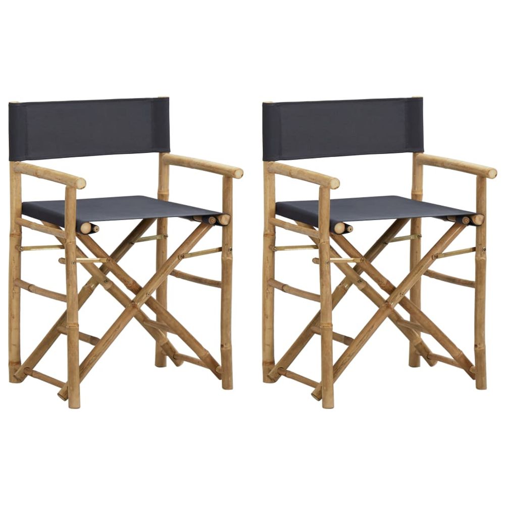 Chaises pliables de directeur lot de 2 gris foncé bambou tissu