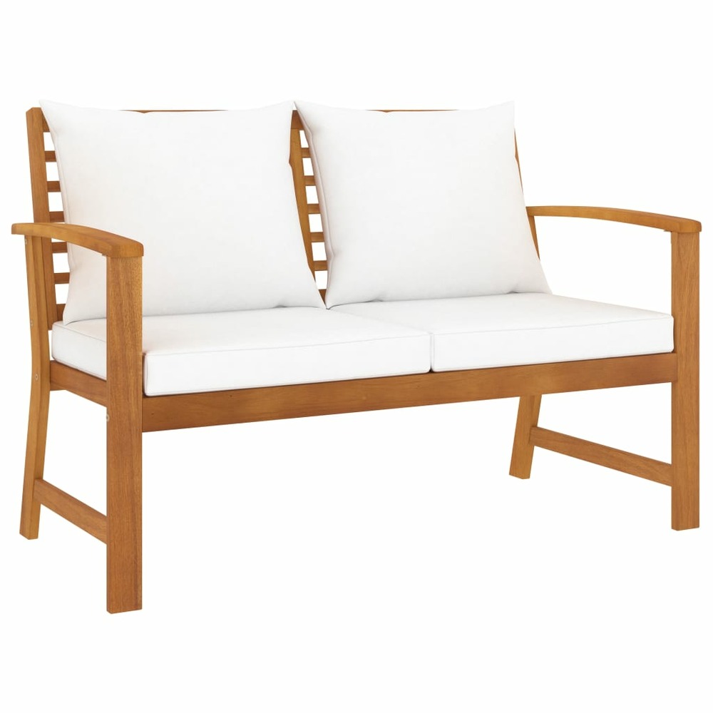 Banc de jardin meuble de patio d'extérieur terrasse avec coussin crème 120 cm bois solide d'acacia