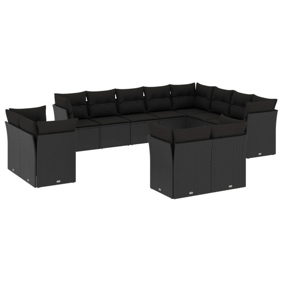 Salon de jardin 12 pcs avec coussins noir résine tressée