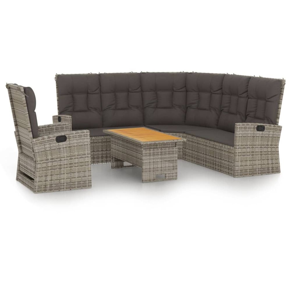 Salon de jardin 3 pcs avec coussins gris résine tressée
