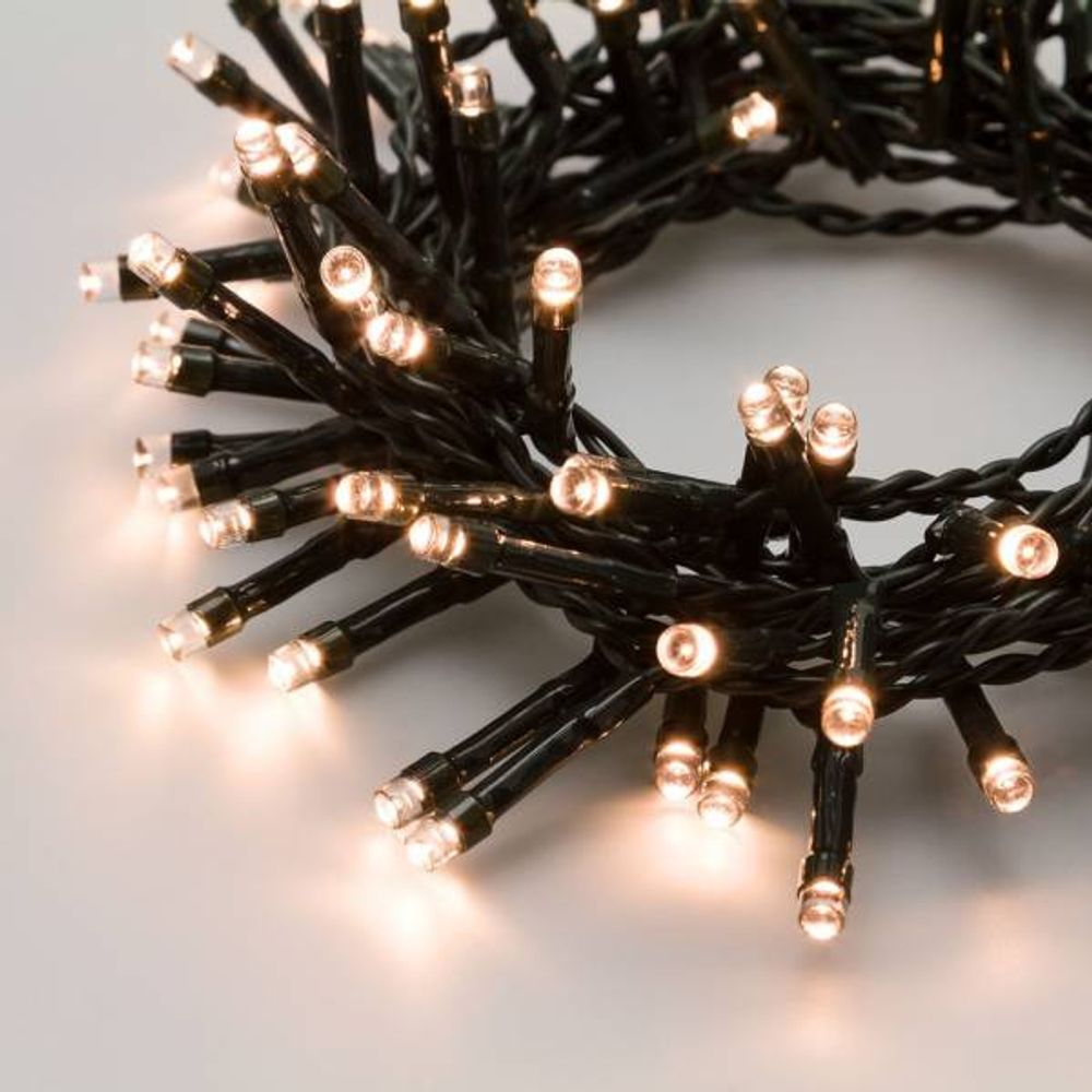 Guirlande 180 led piles 7 m blanc chaud câble vert ip44 lotti