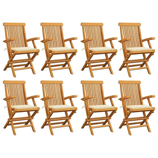 Chaises de jardin avec coussins crème lot de 8 bois teck massif
