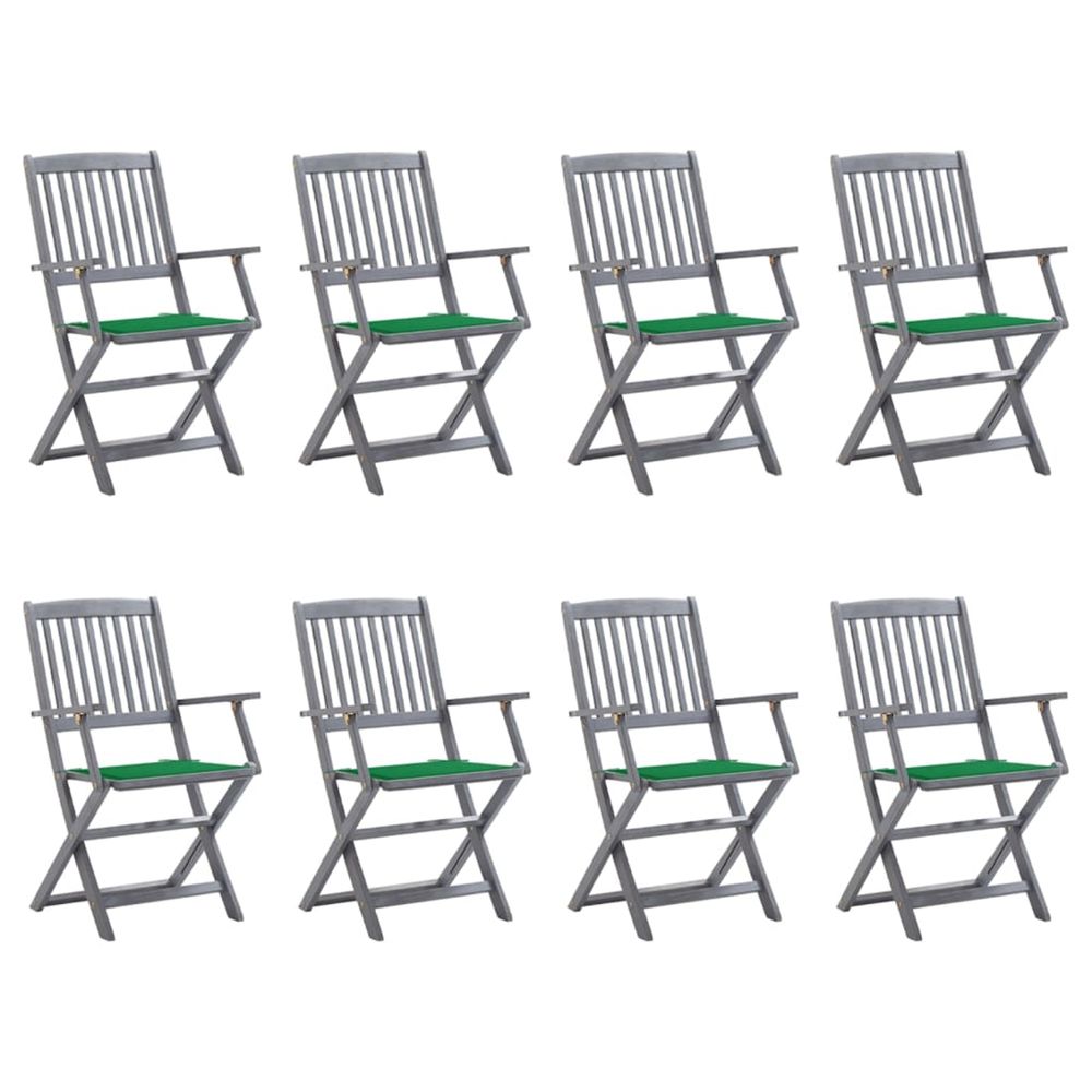 Chaises pliantes 8 pièces avec coussins en bois d'acacia massif