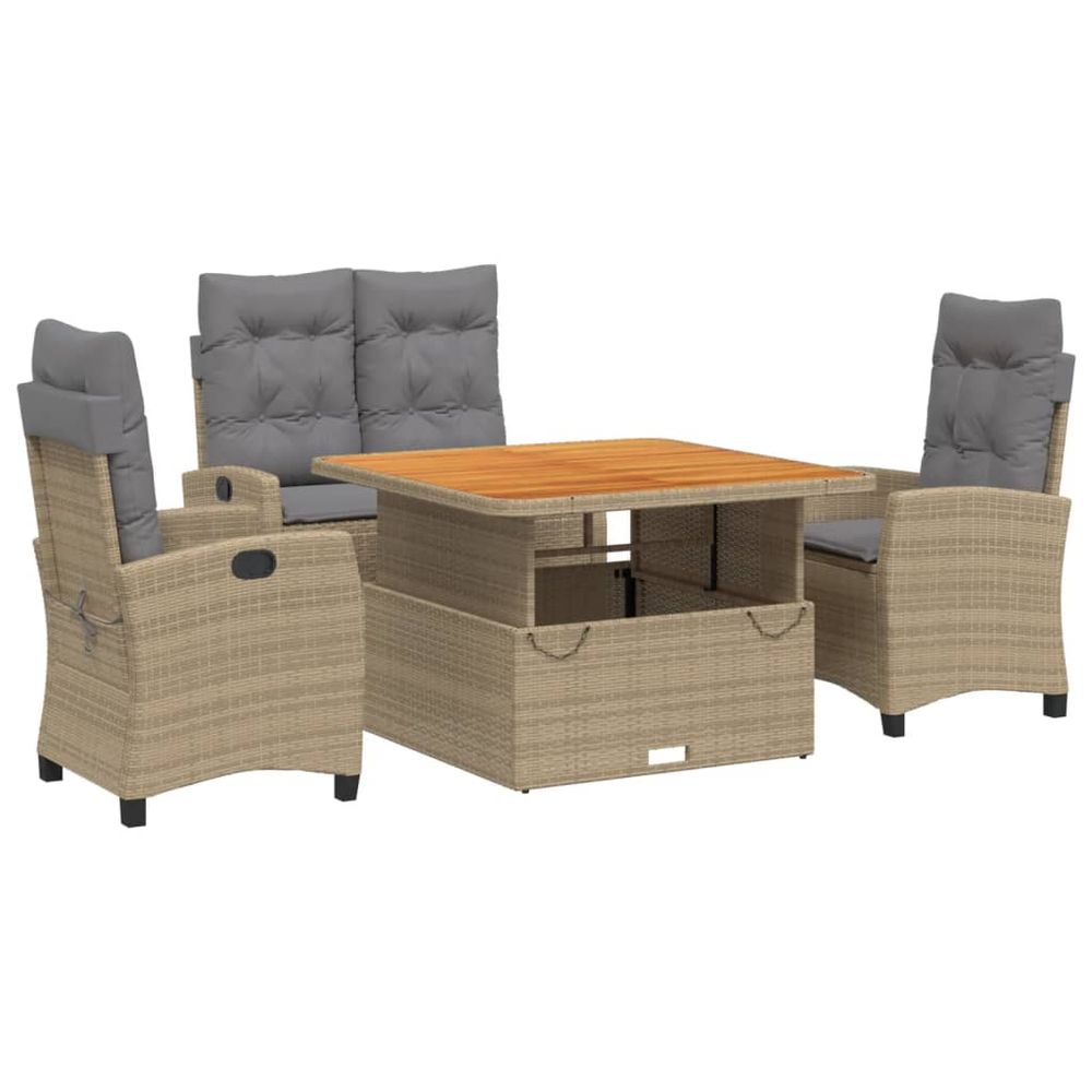 Ensemble à manger de jardin coussins 4 pcs beige résine tressée