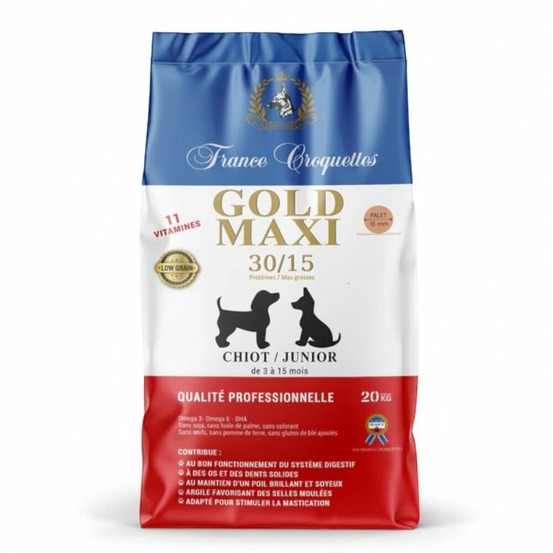 France croquette pour chiot gold maxi chiot junior 30/15 low grain – 20kg – moyenne à grande race - chiot 3 à 15 mois