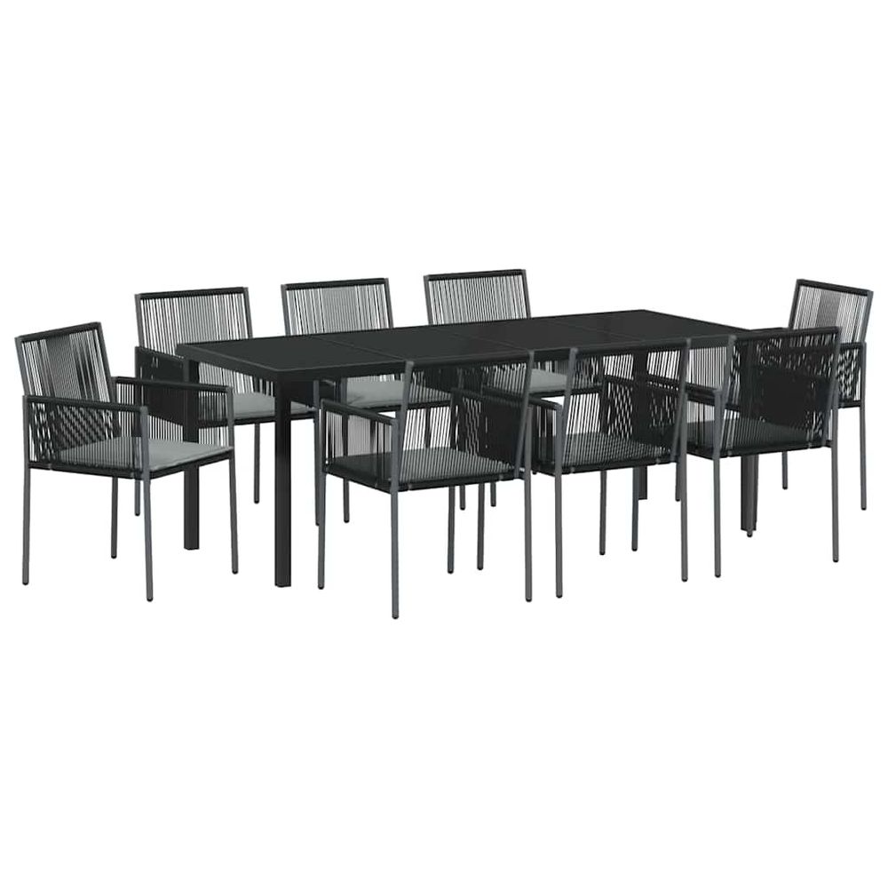 Ensemble de salle à manger pour jardin 9 pc noir rotin pe