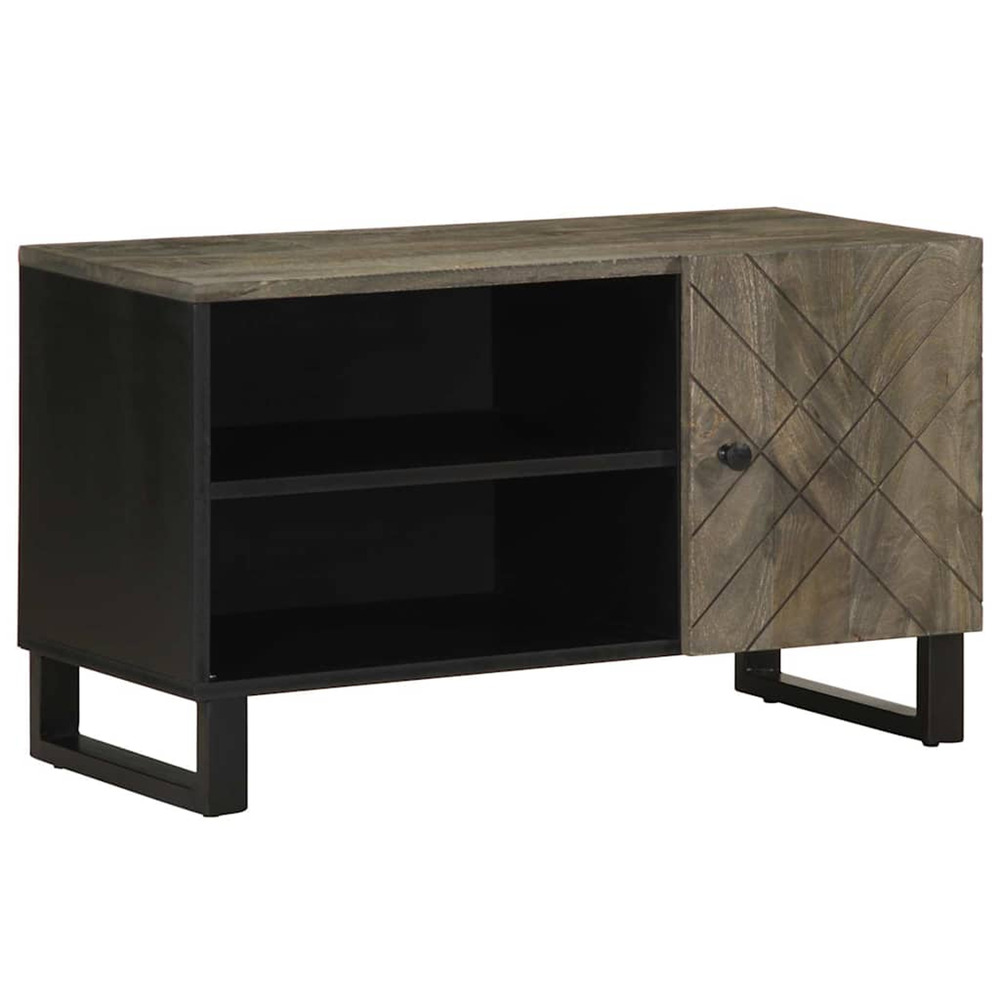 Meuble tv noir 80x33x46 cm bois massif de manguier
