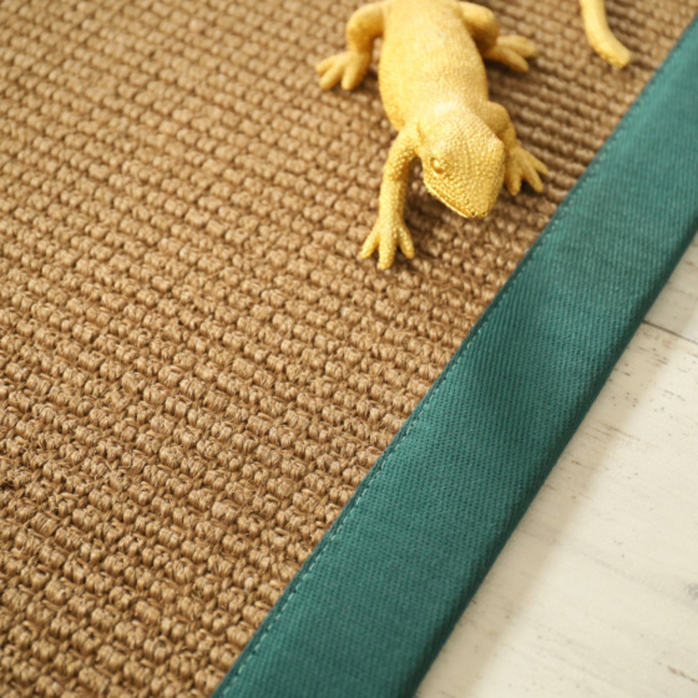 Tapis sisal grosses boucles - cuba havane - ganse vert émeraude - 140 x 200 cm