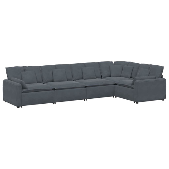 Canapé modulaire avec coussins en velours gris foncé