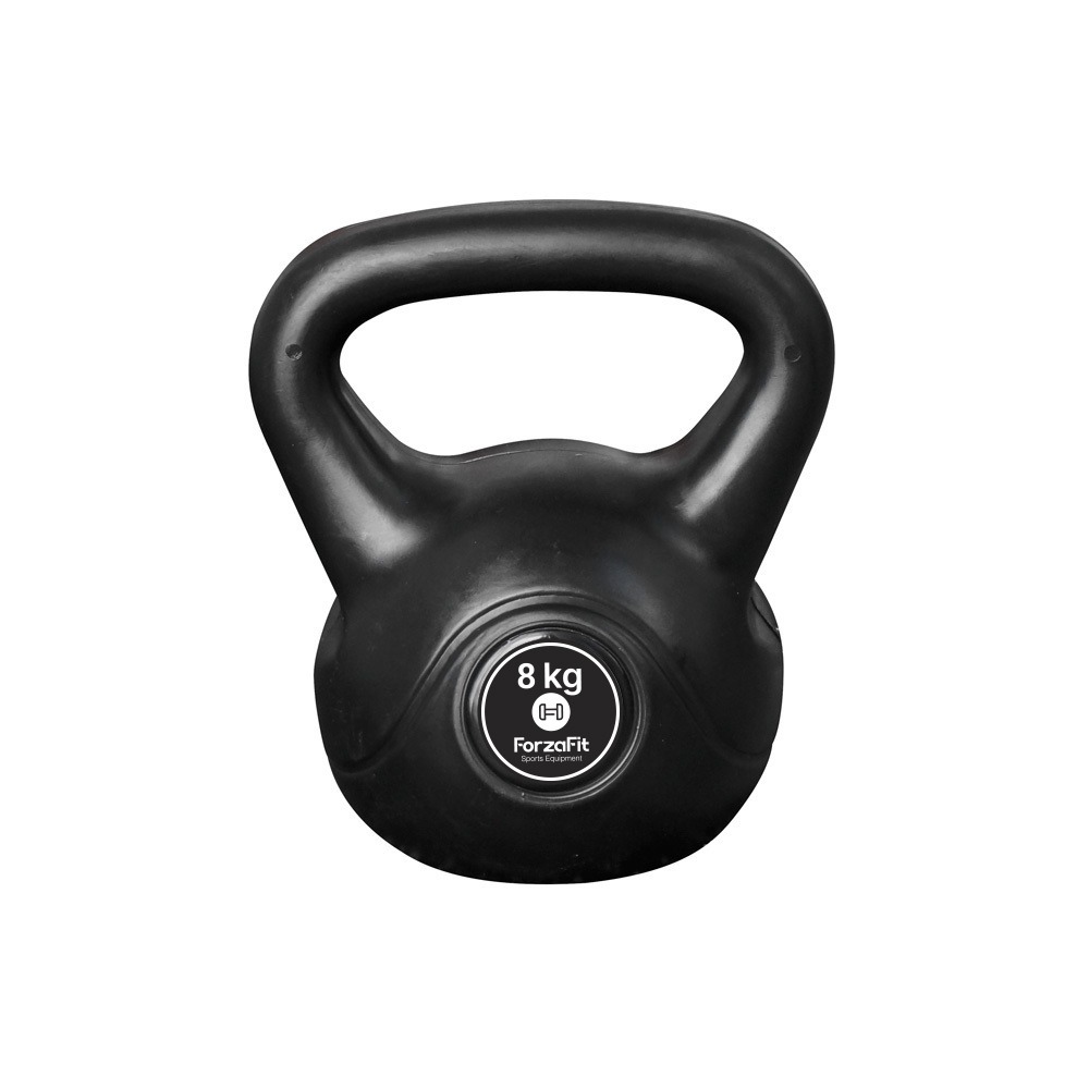 Kettlebell 8 kg - plastique - pour une utilisation intérieure et extérieure - noir
