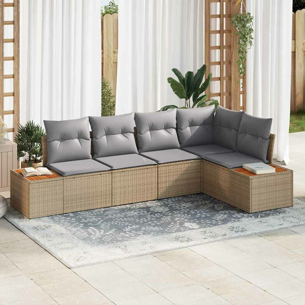 Ensemble de canapé de jardin 5 pcs beige poly rotin