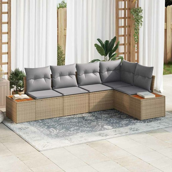 Ensemble de canapé de jardin 5 pcs beige poly rotin