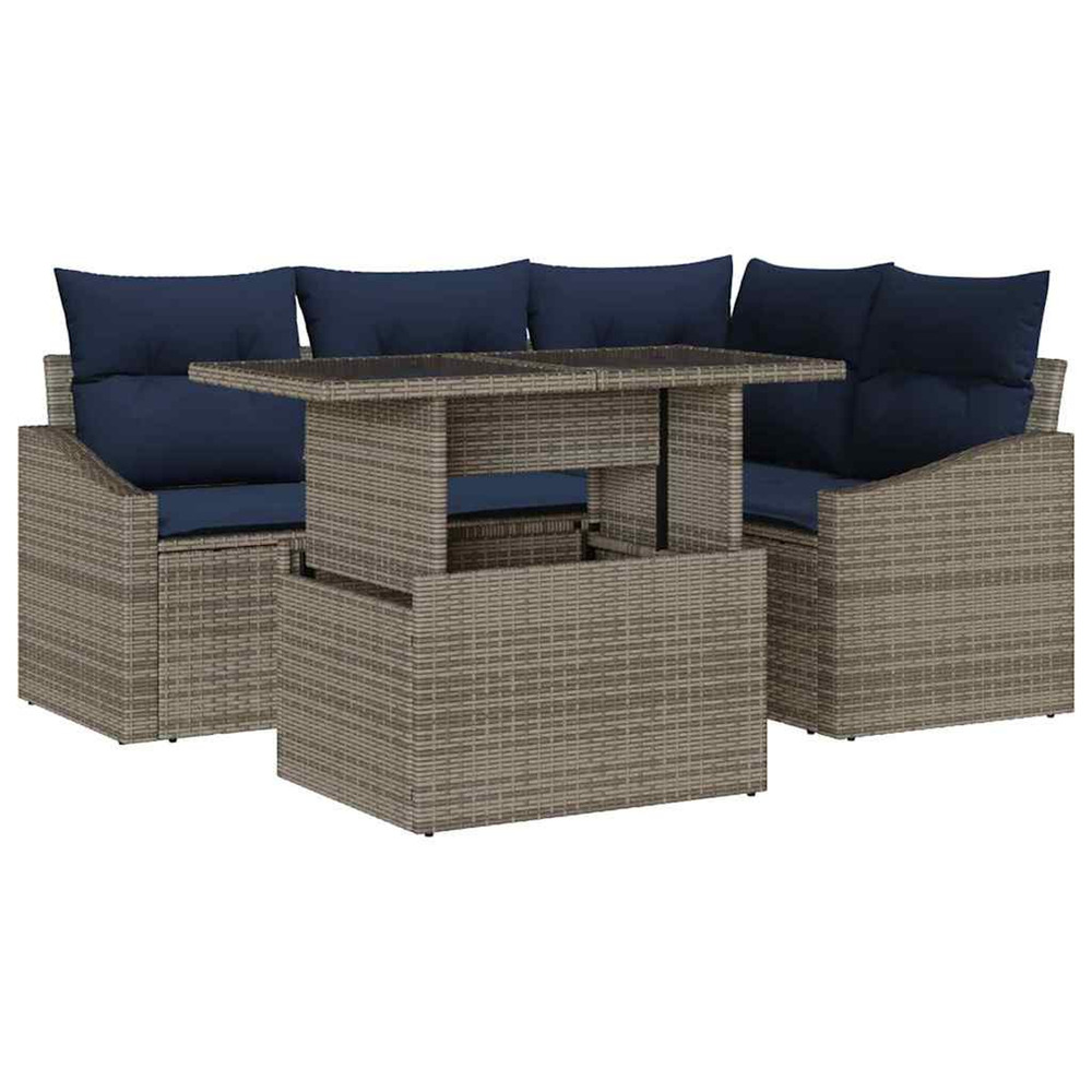 Ensemble de canapé de jardin avec coussin 5 pcs gris et marine