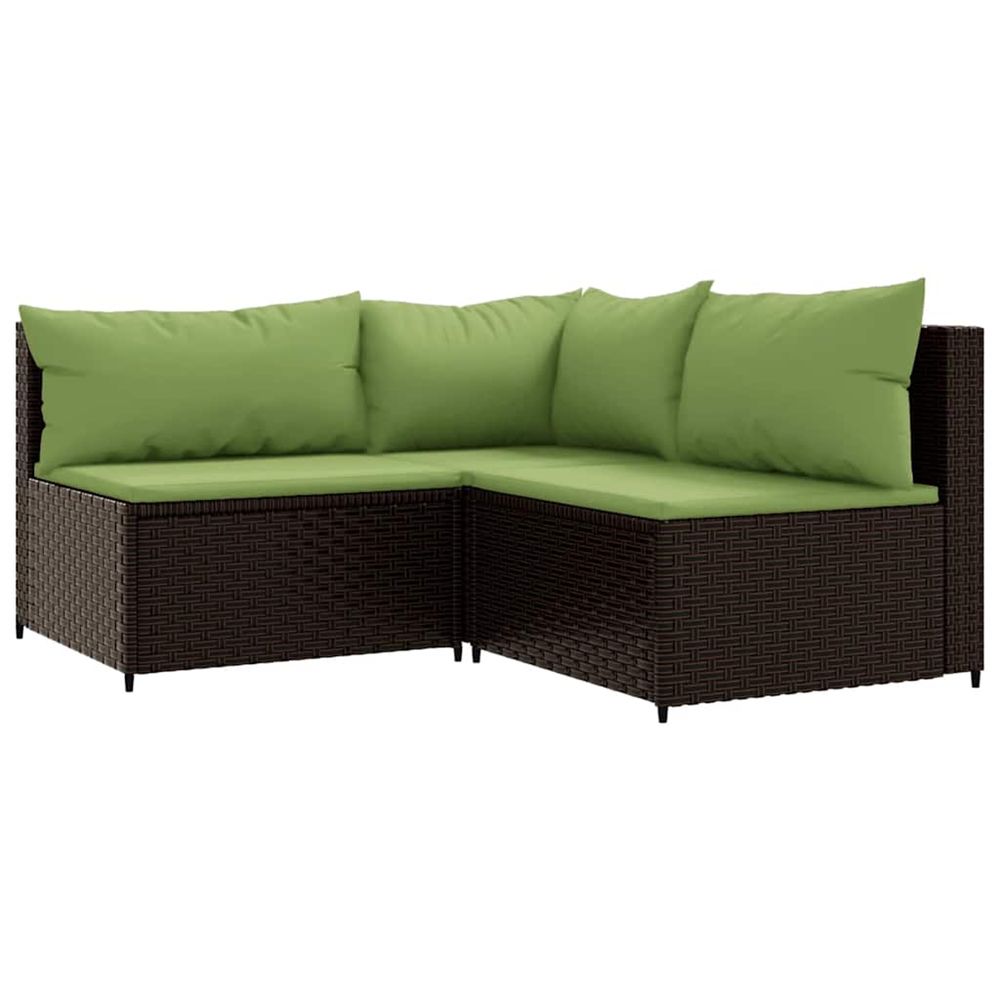 Salon de jardin 3 pcs avec coussins marron résine tressée