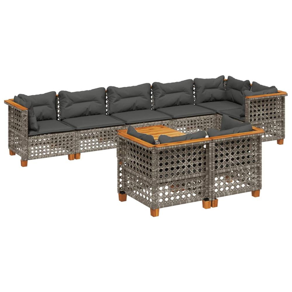 Salon de jardin 9 pcs avec coussins gris résine tressée