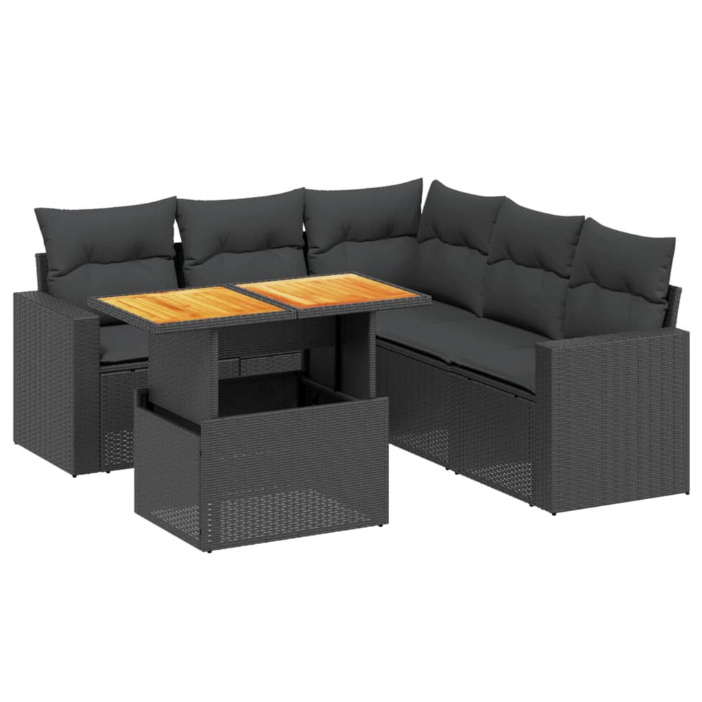 Salon de jardin 6 pcs avec coussins noir résine tressée