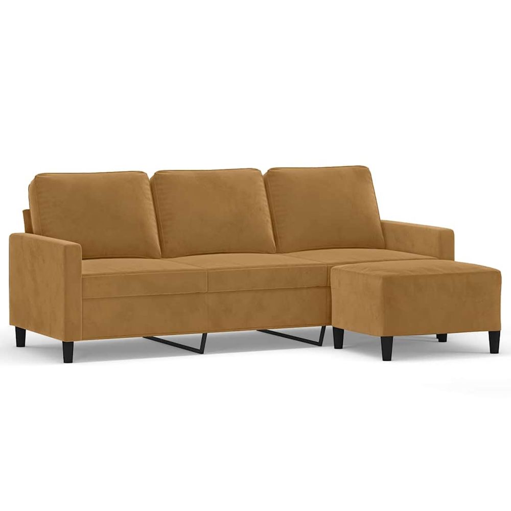 Canapé à 3 places avec repose-pieds marron 180 cm velours
