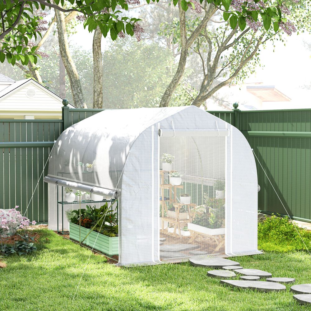 Serre de jardin tunnel 6m² pe & acier galvanisé 4 fenêtres anti-uv 300x200x200cm blanc - comfortxl outdoor living