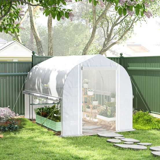 Serre de jardin tunnel 6m² pe & acier galvanisé 4 fenêtres anti-uv 300x200x200cm blanc - comfortxl outdoor living