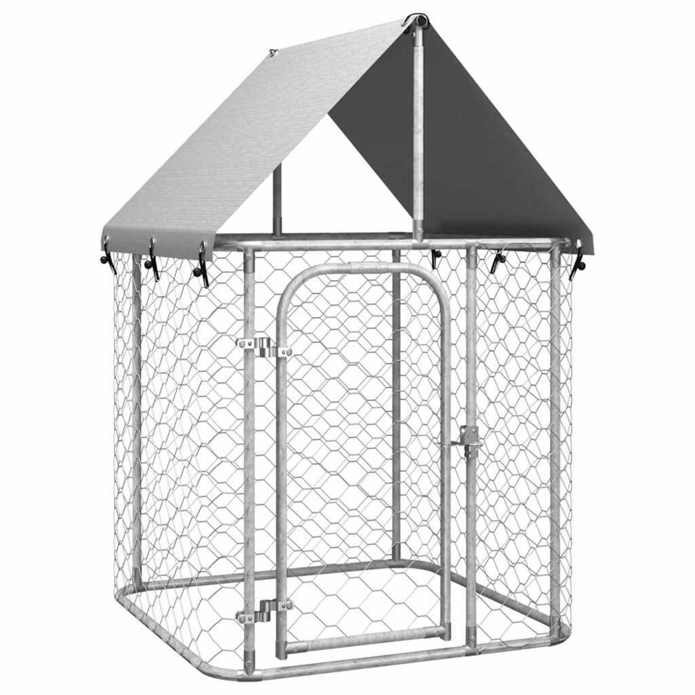 Chenil cage enclos pac animaux extérieur avec toit 100 x 100 x 150 cm argent