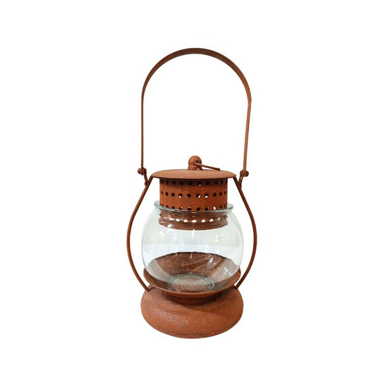 Lanterne tempête de jardin en métal rouillé ø.15 x ht.33 cm