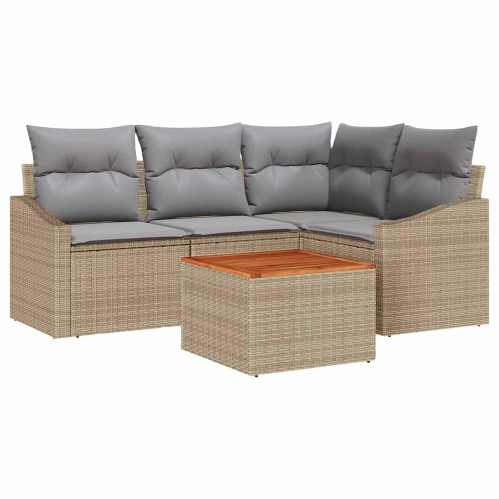 Ensemble de canapé de jardin 5 pc beige et gris clair polyrotin