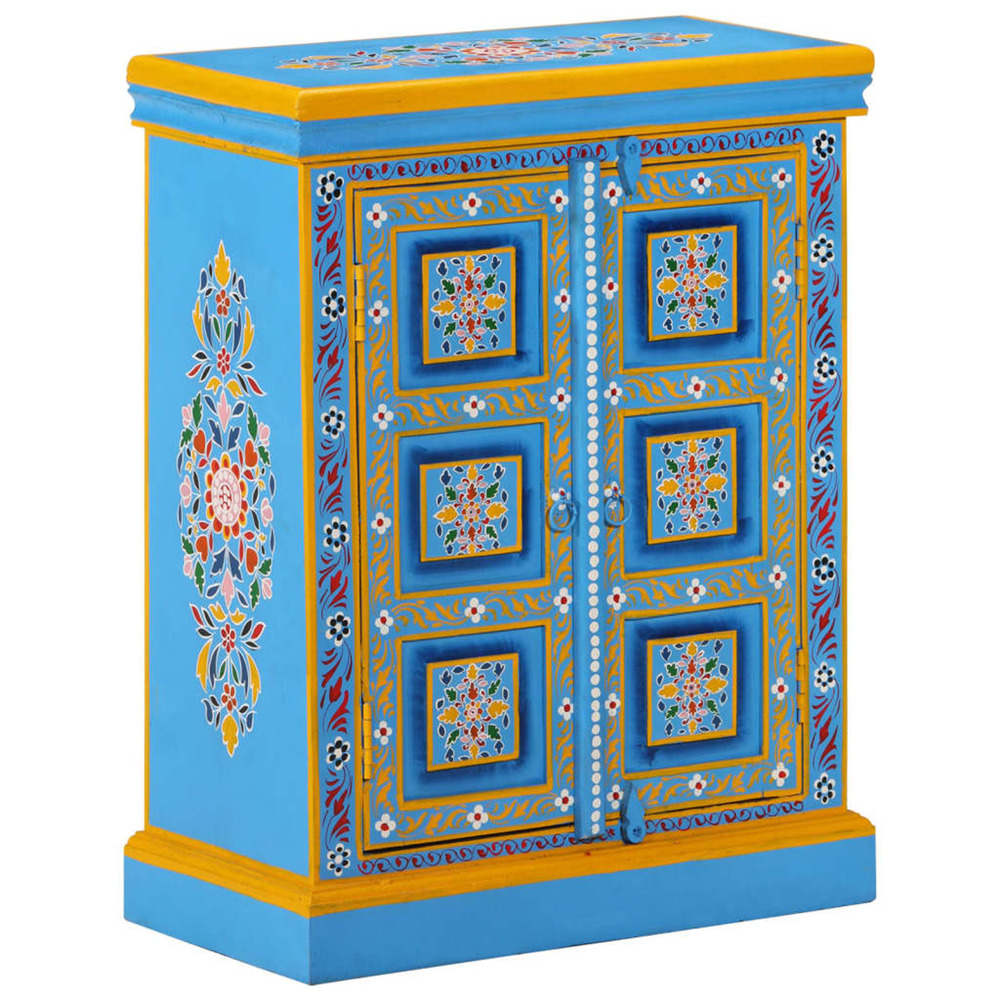 Buffet bois massif de manguier peinture manuelle turquoise