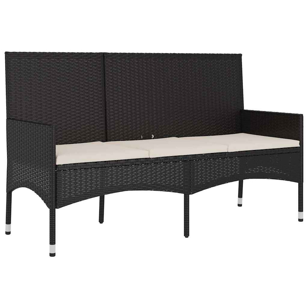 Banc de jardin à 3 places avec coussins noir résine tressée