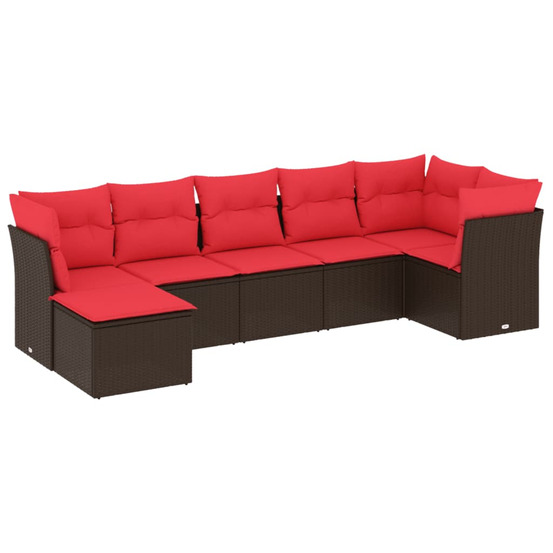 Salon de jardin avec coussins 7 pcs marron résine tressée