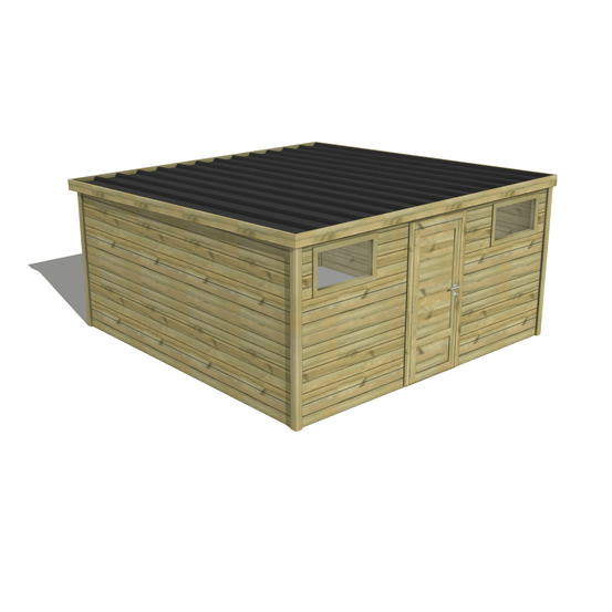 Abri de jardin bois pin traité autoclave 27mm - essentiel - 4,34x4,34m / 19m2 - bac acier - abri français