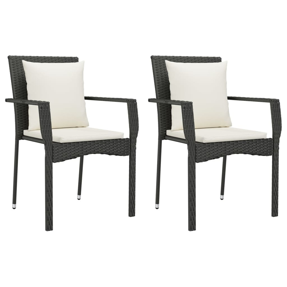 Chaises de jardin lot de 2 avec coussins résine tressée noir