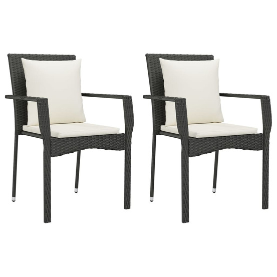Chaises de jardin lot de 2 avec coussins résine tressée noir