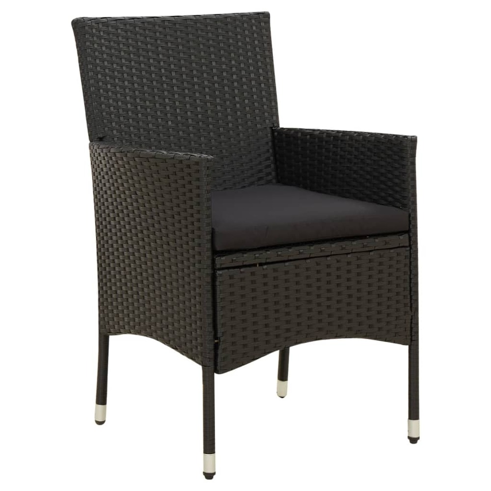 Chaises de jardin lot de 2 avec coussins résine tressée noir