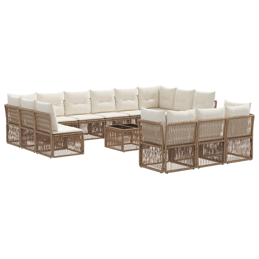 Ensemble de canapé de jardin 14 pcs beige polyrotin