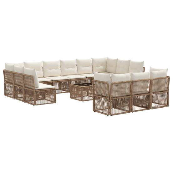 Ensemble de canapé de jardin 14 pcs beige polyrotin