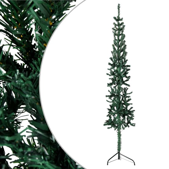 Demi sapin de noël artificiel mince avec support vert 180 cm