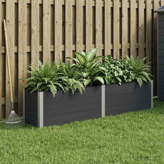 Jardinière surélevée wpc aluminium très grand format pour jardin extérieur noir 250cm