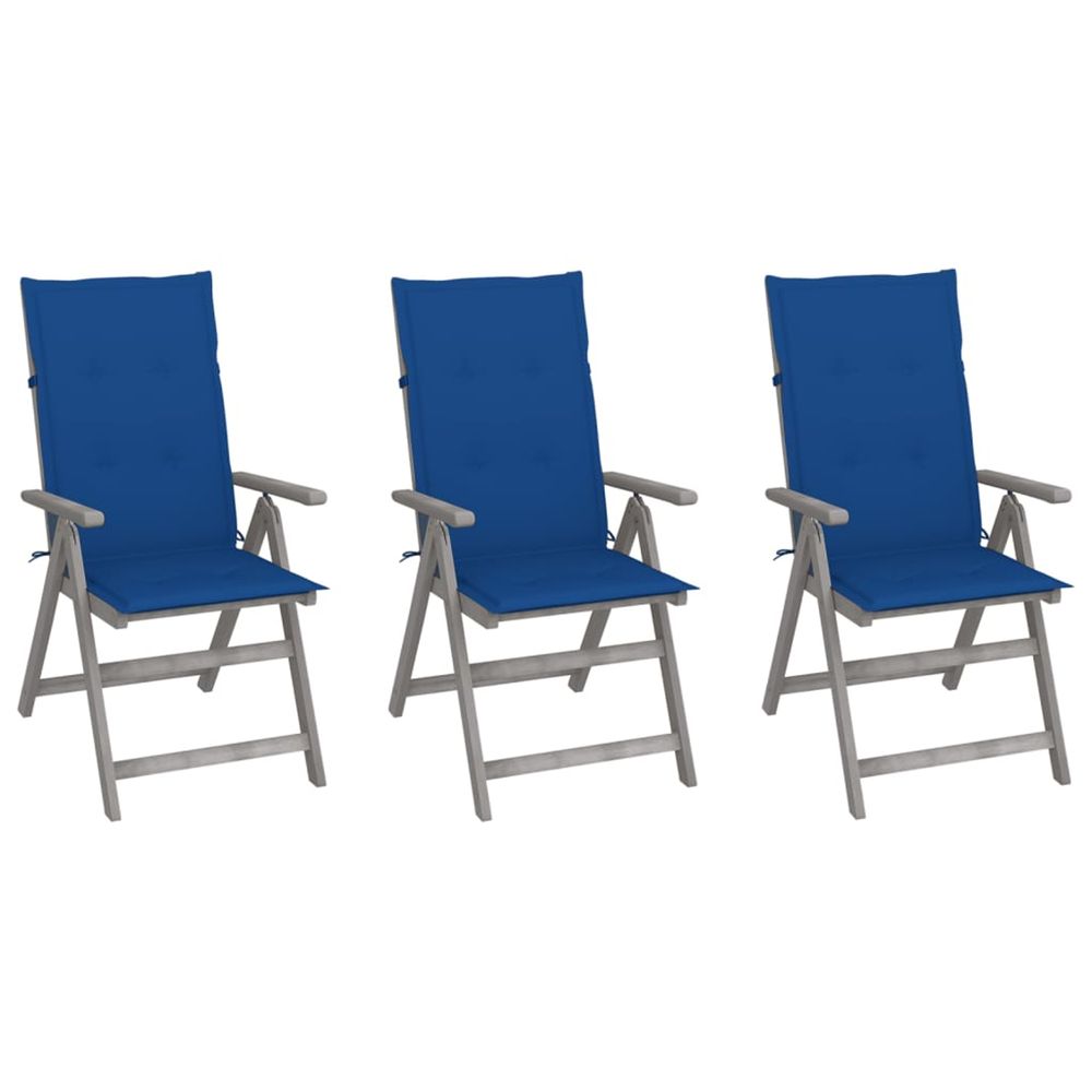 Chaises inclinables de jardin lot de 3 et coussins bois acacia