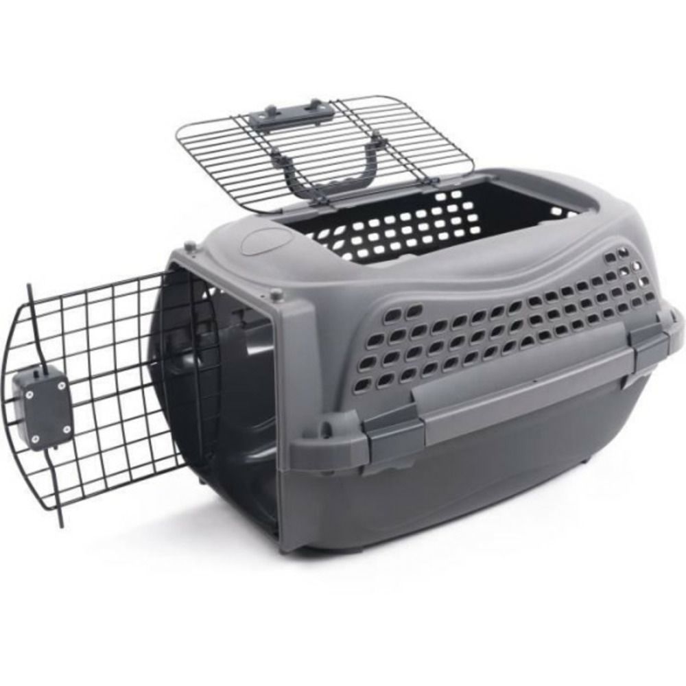 Caisse de transport pour chat m.pets eco giro - cage en plastique - taille m - gris