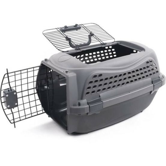 Caisse de transport pour chat m.pets eco giro - cage en plastique - taille m - gris
