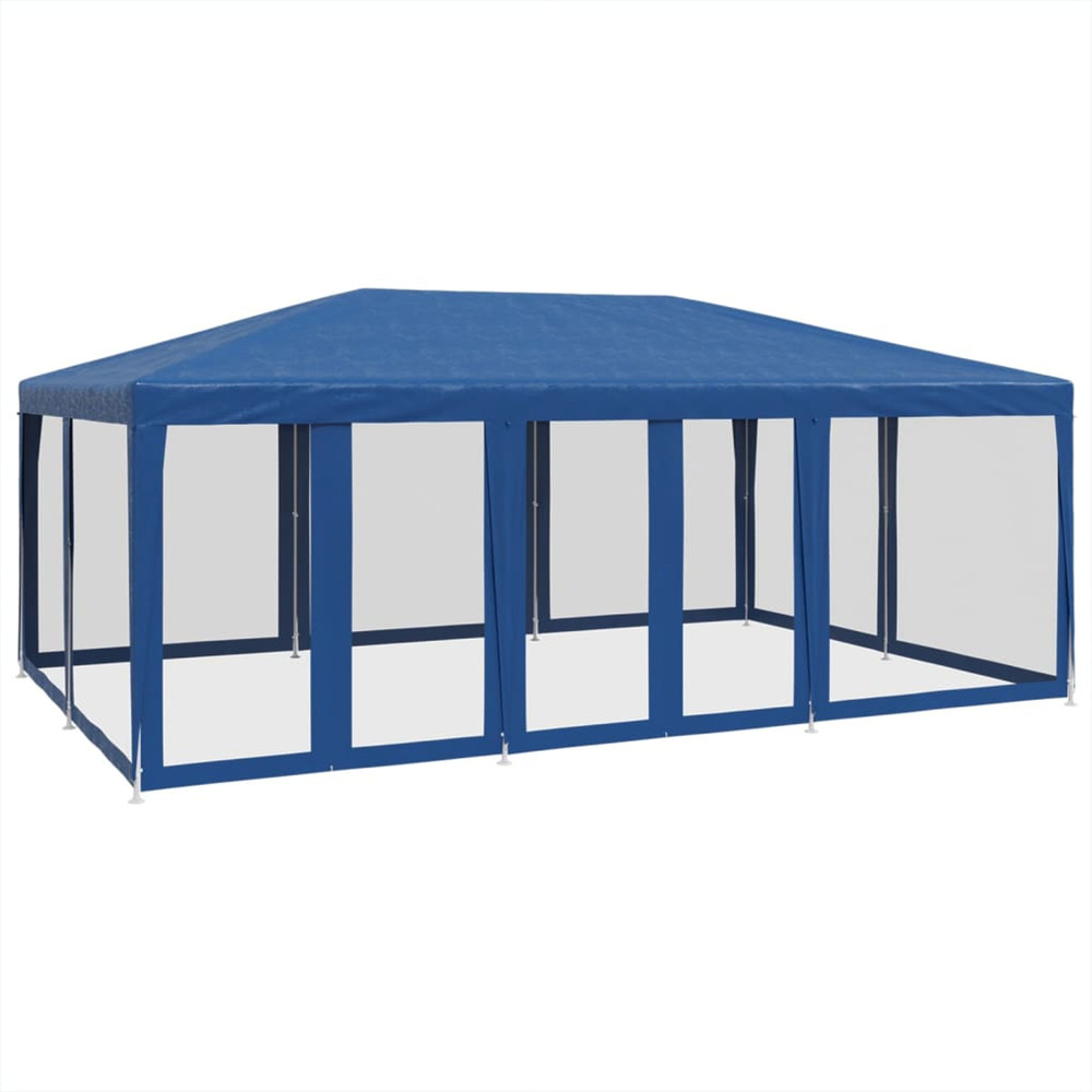 Tente de fête avec 10 parois latérales en maille bleu 6x4m pehd