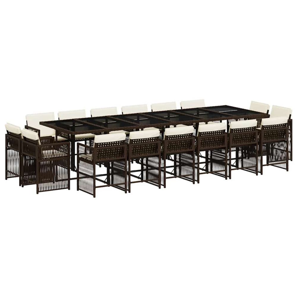 Ensemble à manger de jardin et coussins 17 pcs marron rotin